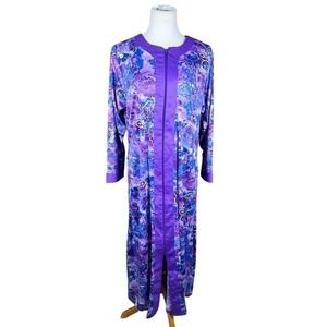 Collections Etc Women Purple Floral Paisley Zip Front Maxi Robe Housecoat Size M